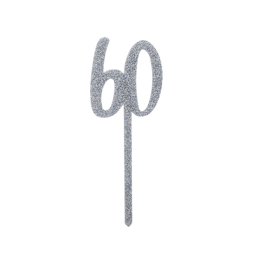 Silver Number '60' Glitter Acrylic Cake Topper | 1ct