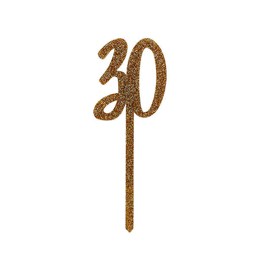 Gold Number '30' Glitter Acrylic Cake Topper | 1ct