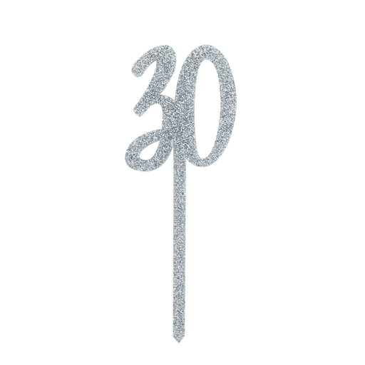 Silver Number '30' Glitter Acrylic Cake Topper | 1ct
