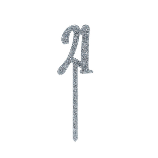 Silver Number '21' Glitter Acrylic Cake Topper | 1ct