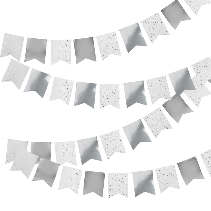 Product photo of Silver Flag Card Bunting 10m — a Hootyballoo party product shown on a plain background.