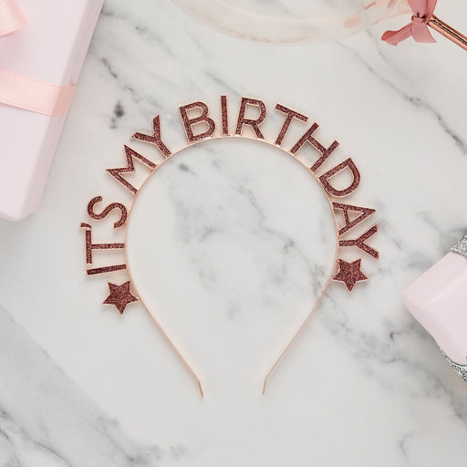 Rose Gold 'Happy Birthday' Glitter Metal Headband | 1ct