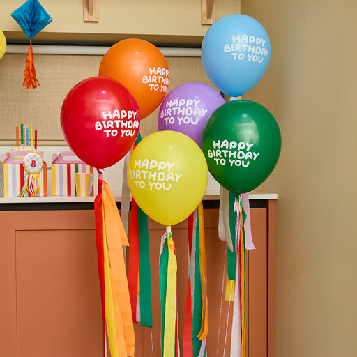 Playful Brights Birthday 12" Latex Balloons & Tassels - Pack of 6 | 1ct
