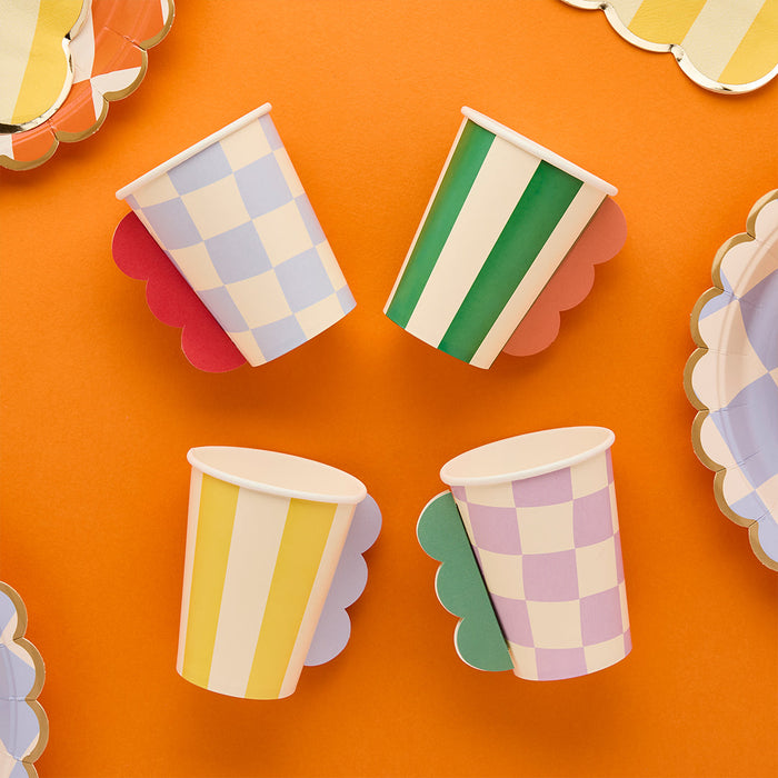 Product photo of Playful Brights Birthday 3D Paper Cups - Pack of 8 — a Hootyballoo party product shown on a plain background.
