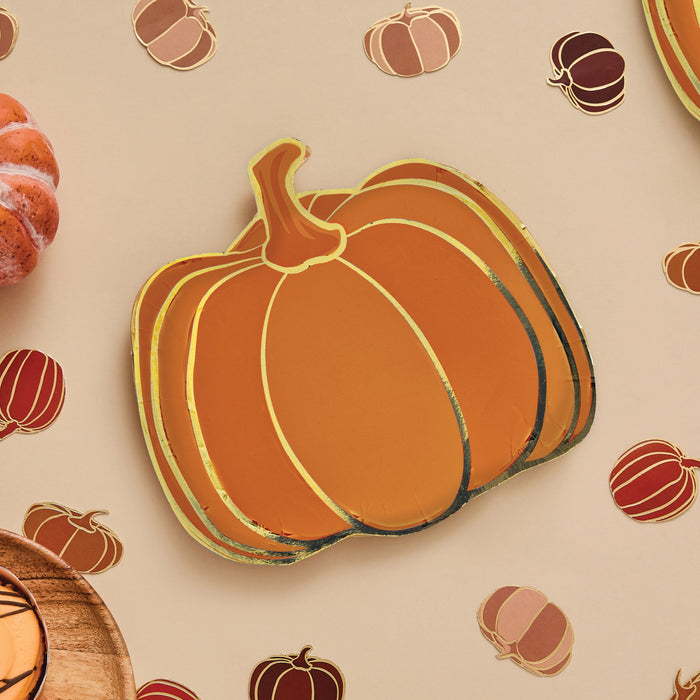Product photo of Pumpkin Paper Plates - Pack of 8 — a Hootyballoo party product shown on a plain background.