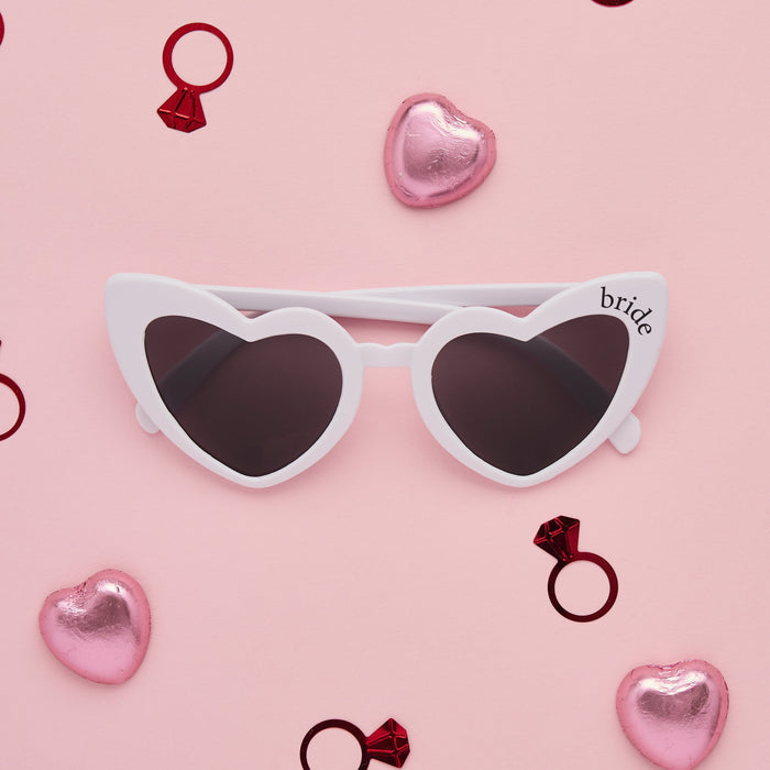 Product photo of White Bride Heart Glasses  - Pack of 1 — a Hootyballoo party product shown on a plain background.