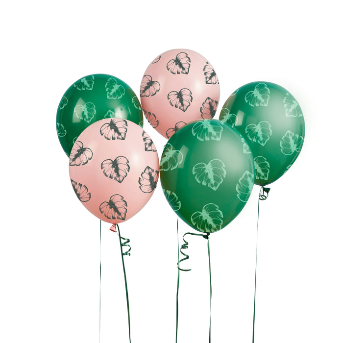 Product photo of Tropical Leaf 12" Latex Balloons - Pack of 5 — a Hootyballoo party product shown on a plain background.