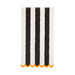Striped napkin with black and white vertical stripes and orange scalloped edge on a white background