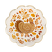 Decorative plate with a turkey and autumn leaves design on a white background
