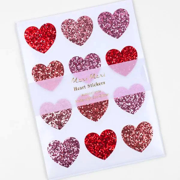 Valentine's Glitter Heart Stickers | 8 Shts