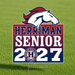 A square graphic design for a Herriman Senior 2027 athletic badge or sticker, featuring a white horse head with red and navy details above the text 'HERRIMAN SENIOR 2027' and a circular 'Herriman High School Mustangs' emblem, on a white background.