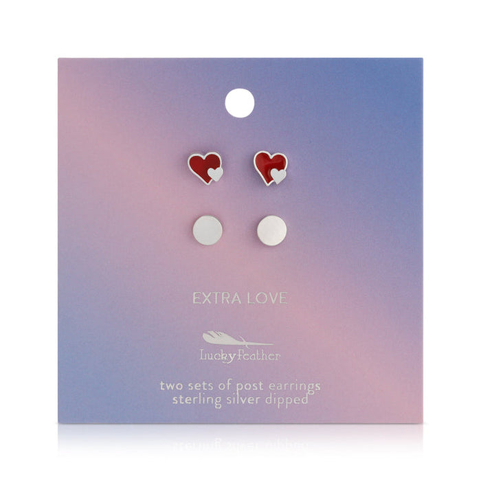 Valentine's Extra Love - Hearts + Round Studs Earrings | 2 pr