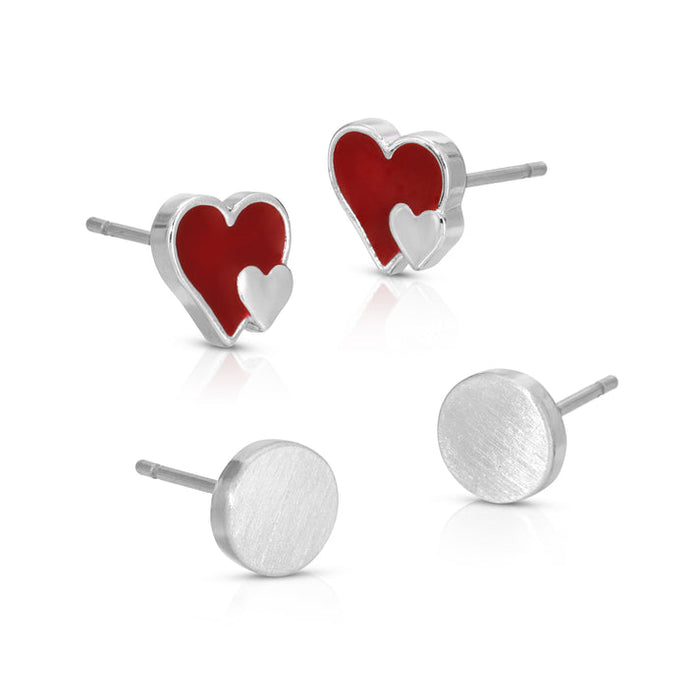 Valentine's Extra Love - Hearts + Round Studs Earrings | 2 pr