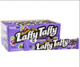 Laffy Taffy Grape: chewy taffy, purple in color. Sold in a 1.5 oz flat wrapped bar, printed with the brand name and product.