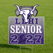 A square graphic design for a 'LEHI SENIOR 2027' sticker or decal. The design features a gray and purple gradient background with bold white and purple text.