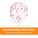 Clear 12-inch latex balloon filled with light pink confetti dots on a white background plus an orange "Helium Not Included" banner.