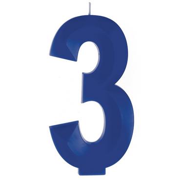 A 5.25-inch Dark Blue Faceted Number 3 Birthday Candle.