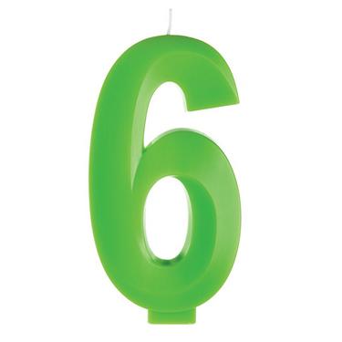 A 5.25-inch Green Faceted Number 6 Birthday Candle.