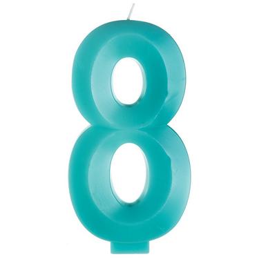 A 5.25-inch Teal Faceted Number 8 Birthday Candle.