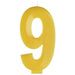 A 5.25-inch Yellow Faceted Number 9 Birthday Candle.