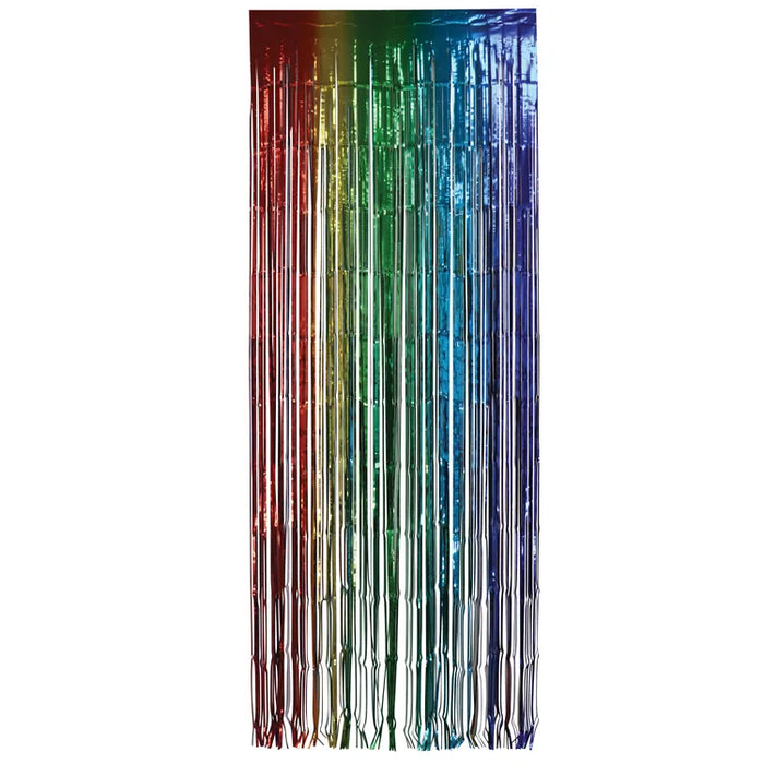 Rainbow Foil Fringe Curtain shown against a plain white background — a party decorations party item.
