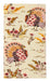 Patterned napkin with turkeys and flowers on a beige background