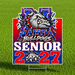 A rectangular yard sign on a metal stake displayed on a green grass field. The sign features a bulldog mascot bursting through a red, white, and blue background with the text 'NAMPA BULLDOGS SENIOR 2027'.