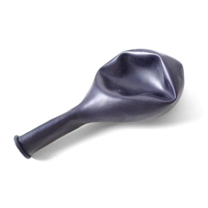 Dark navy blue latex balloon with an elongated pear shape and a small opening at the narrow end.