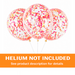 Clear 12-inch latex balloons filled with neon pink, orange, and yellow confetti with orange “Helium Not Included” banner at the bottom.