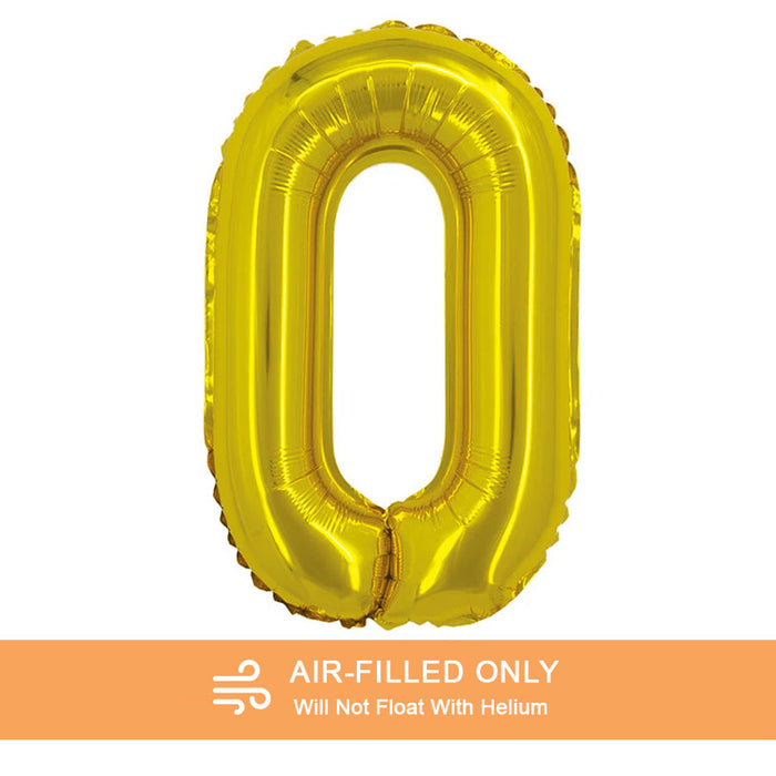 A 16-inchAir Filled Gold Mylar Letter Balloon in the letter O.