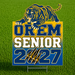 A rectangular yard sign on a metal H-stake displayed on a green grass field. The sign features a blue and yellow tiger graphic above the text 'OREM SENIOR 2027' in white and blue.