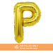 A 16-inchAir Filled Gold Mylar Letter Balloon in the letter P.