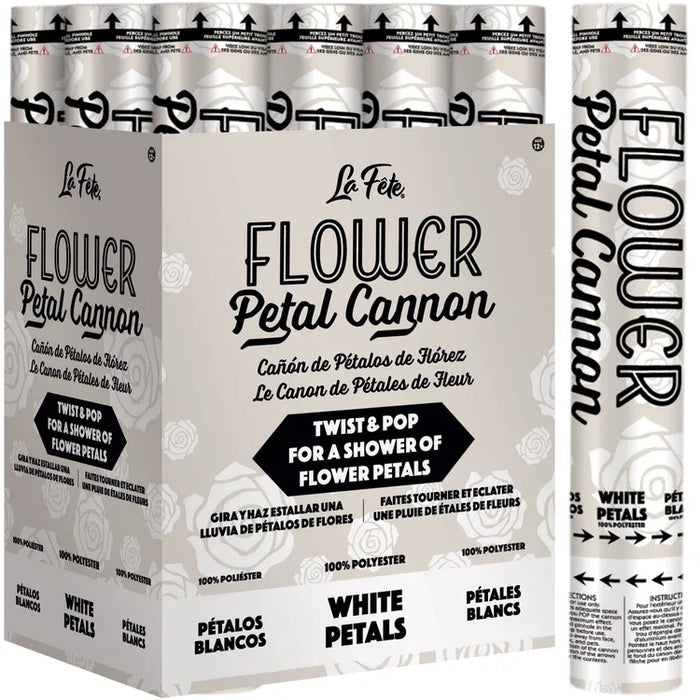 12" Flower Petal Cannon White shown against a plain white background — a confetti cannons party item.