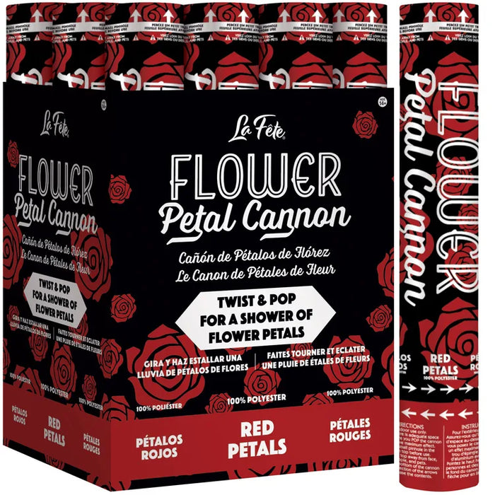 12" Flower Petal Cannon Red shown against a plain white background — a confetti cannons party item.