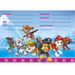 Paw Patrol Girl invitation interior with fill-in party details, blue snowy background, pink paw-print border, and Paw Patrol characters including Skye, Everest, Chase, Marshall, Rubble, Rocky, and Zuma.