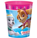 Paw Patrol Girl 16-ounce plastic cup featuring Skye and Everest on a blue snowy background with a pink paw-print border.