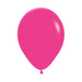 Bright fuchsia latex balloon with a rounded teardrop shape and tied knot at the bottom, shown inflated against a white background.