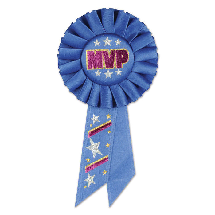 An award rosette ribbon featuring a mvp design. Sold as a single piece.