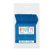 Package of 50 royal blue heavy-duty reusable spoons with colorful "Party!" branding and text indicating dishwasher safe.