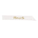 A lace white satin sash worn across the body printed with a mom to be design. Sold as a single piece.