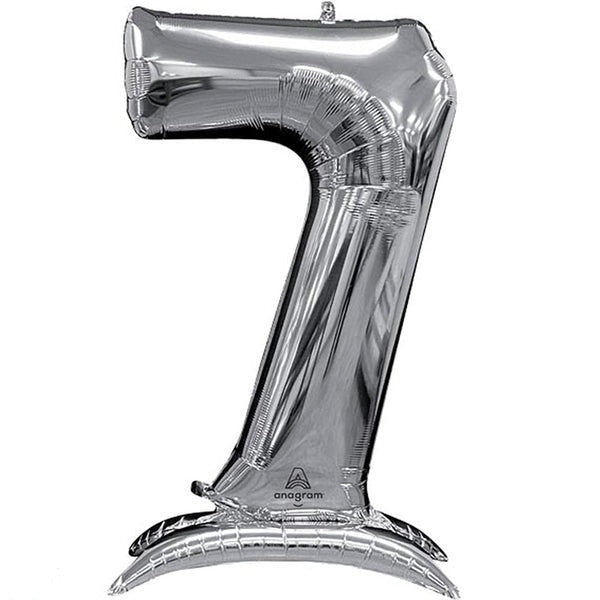 A Air Filled Silver Number 7 Self Standing Balloon.