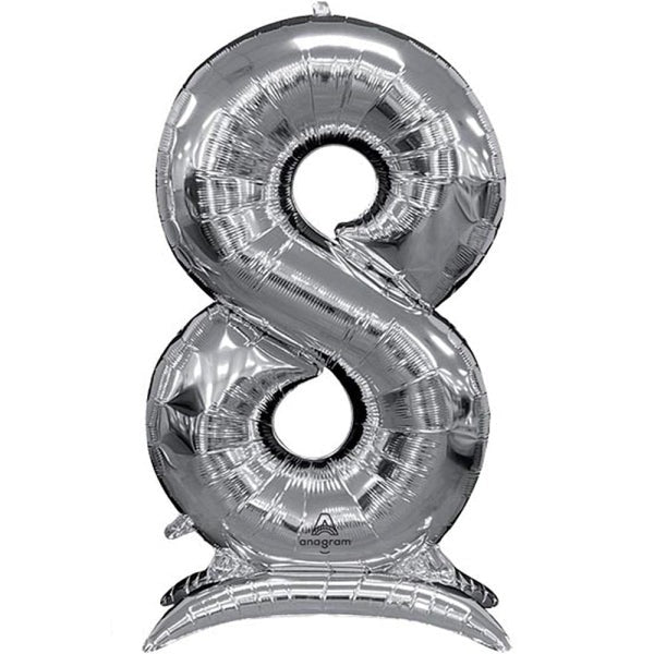 A Air Filled Silver Number 8 Self Standing Balloon.