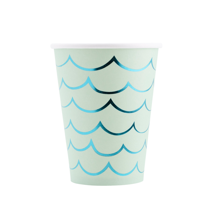 Paper cup with wave pattern on a white background