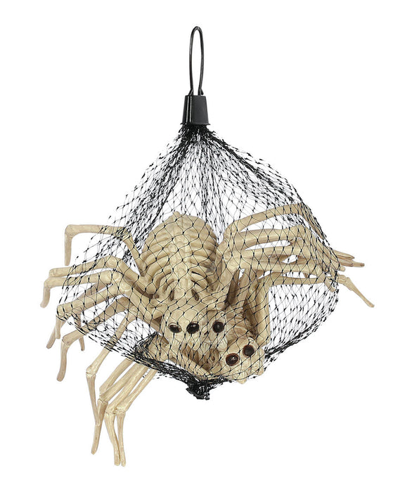 Product photo of the Skeleton Spiders on a plain white background. It measures about 6.5x3.75x6". Comes as a set of 3. A Halloween decoration.