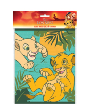Lion King loot bag pack with Simba and Nala jungle artwork and themed party favor bag packaging.