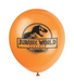 Orange 12-inch Jurassic World Rebirth latex balloon with black logo graphic.