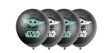 Black 12-inch double-sided Mandalorian latex balloons with Grogu and Star Wars graphics.