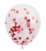 Clear 16-inch latex balloon filled with red heart-shaped confetti on a white background.