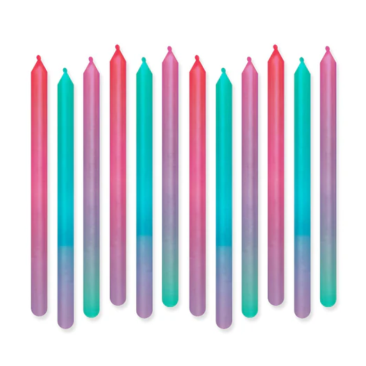 Digital Dream Birthday Candles featuring tall pink, teal, coral, and purple ombré-style birthday candles.