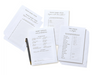 Set of three neutral baby shower game sheets shown with a pen, including baby advice and predictions, baby item alphabet game, and price guessing game, 75-count pack with 25 sheets per game.